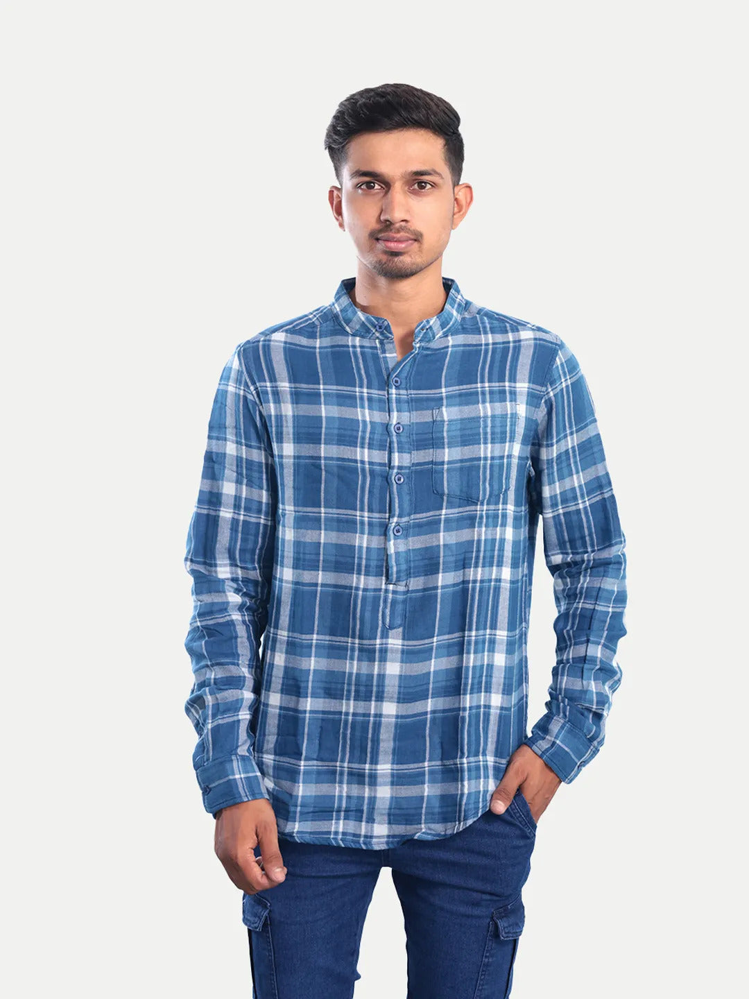 Radprix Men Hot Blue Checked Regular Fit Casual cotton Shirt