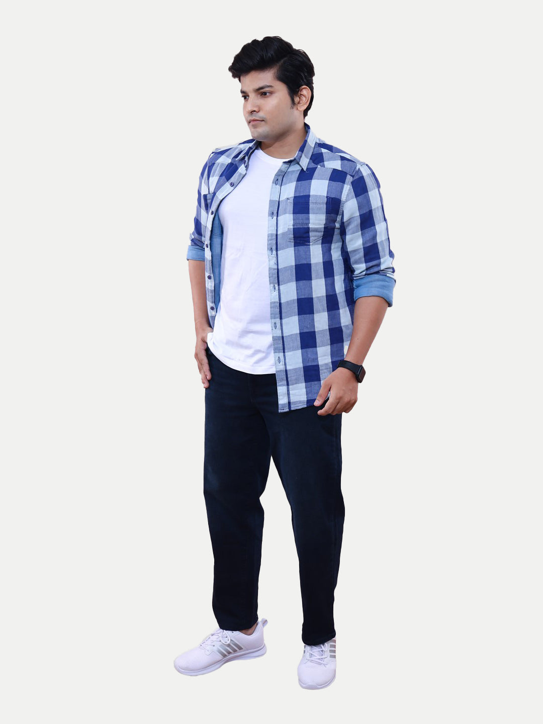 Radprix Men Blue Checkered Casual cotton Shirt Fashion