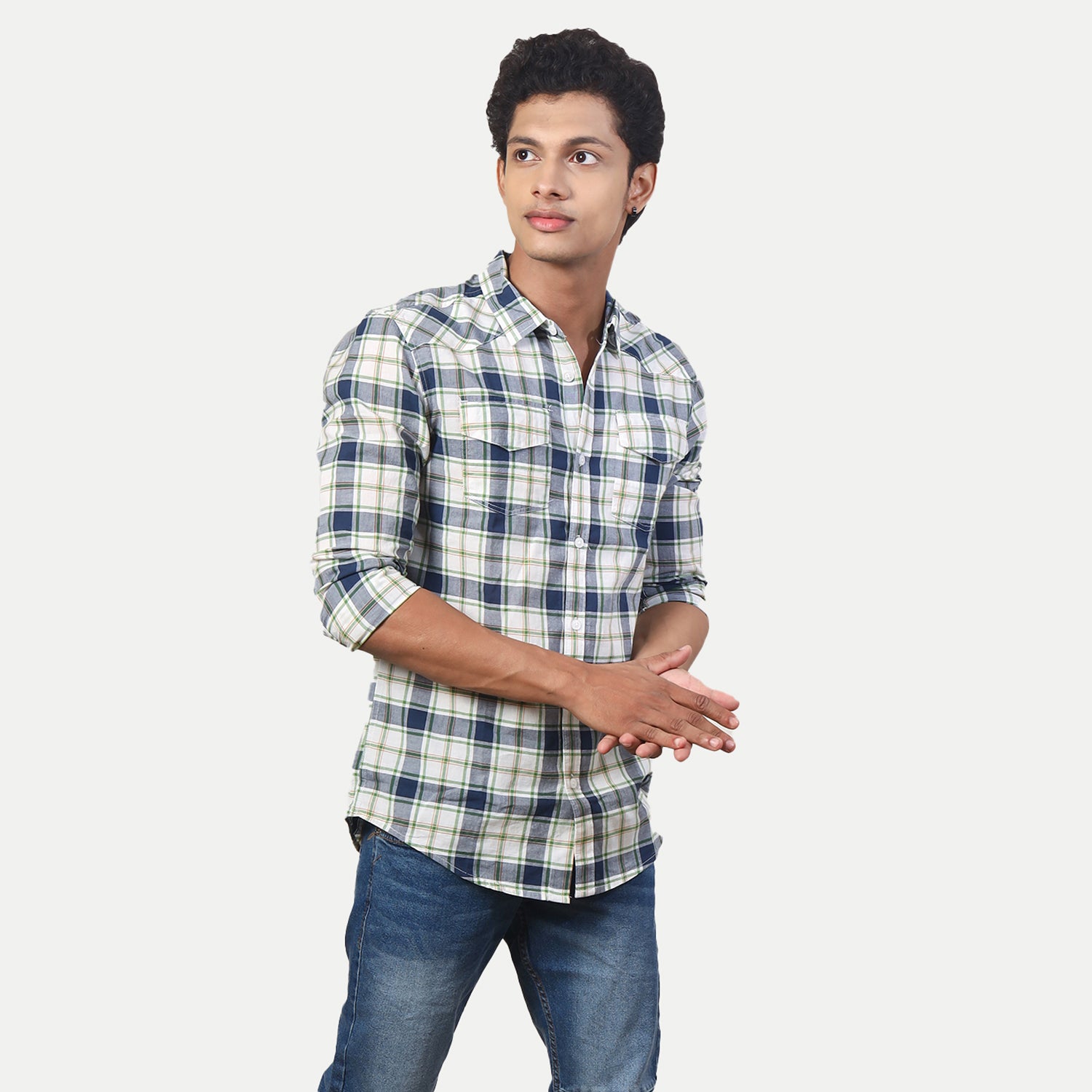 Radprix Men White Long Sleeves Checked Casual Shirt