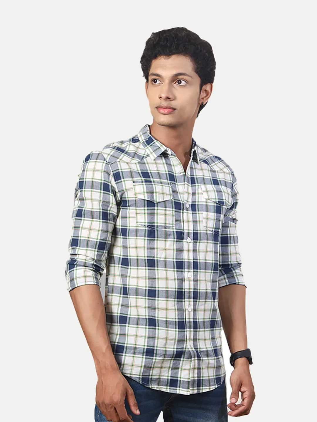 Radprix Men White Long Sleeves Checked Casual Shirt