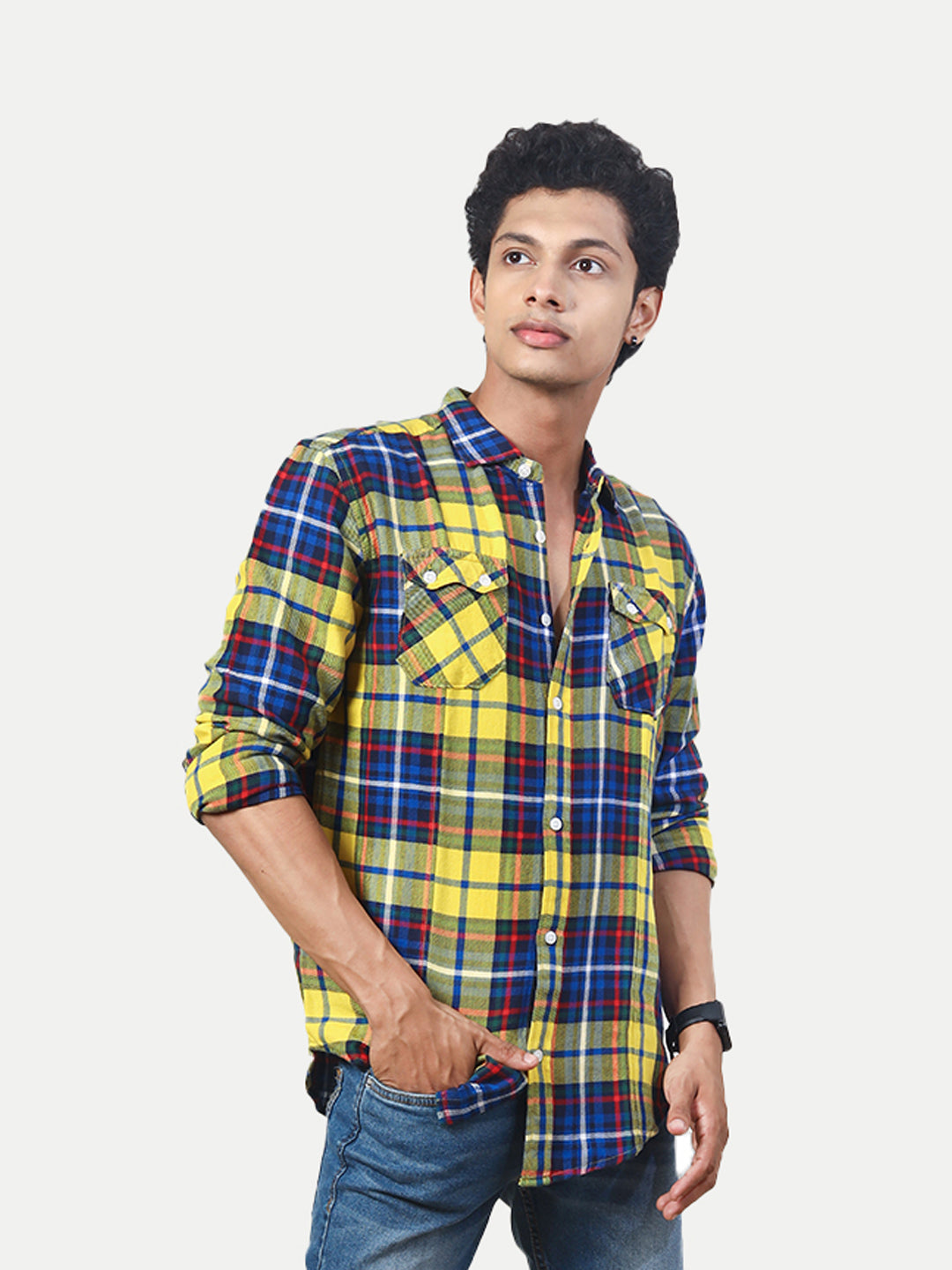 Radprix Men Bright Yellow Checkered Casual cotton Shirt