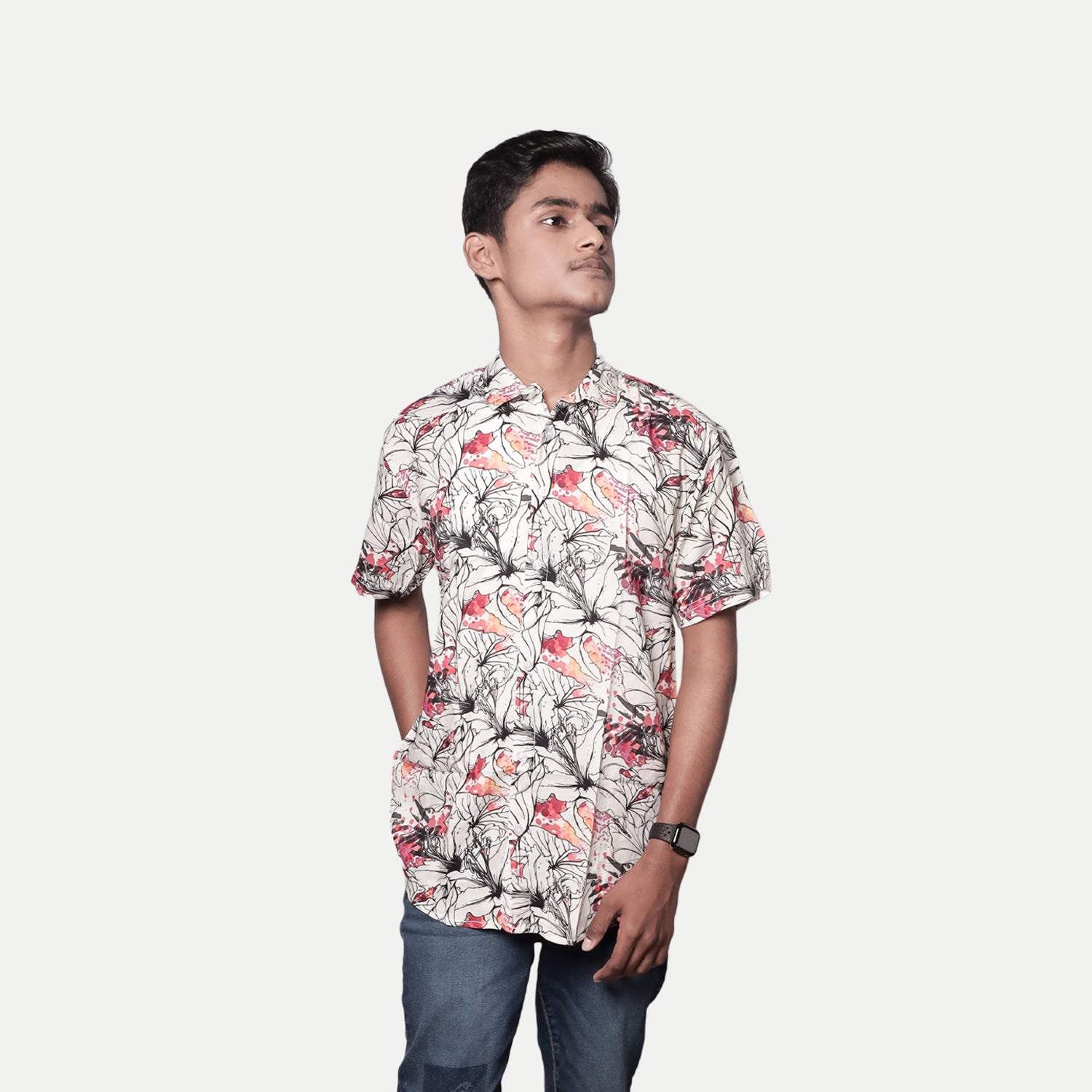 Radprix Men Casual Cream Abstract printed Cotton shirt