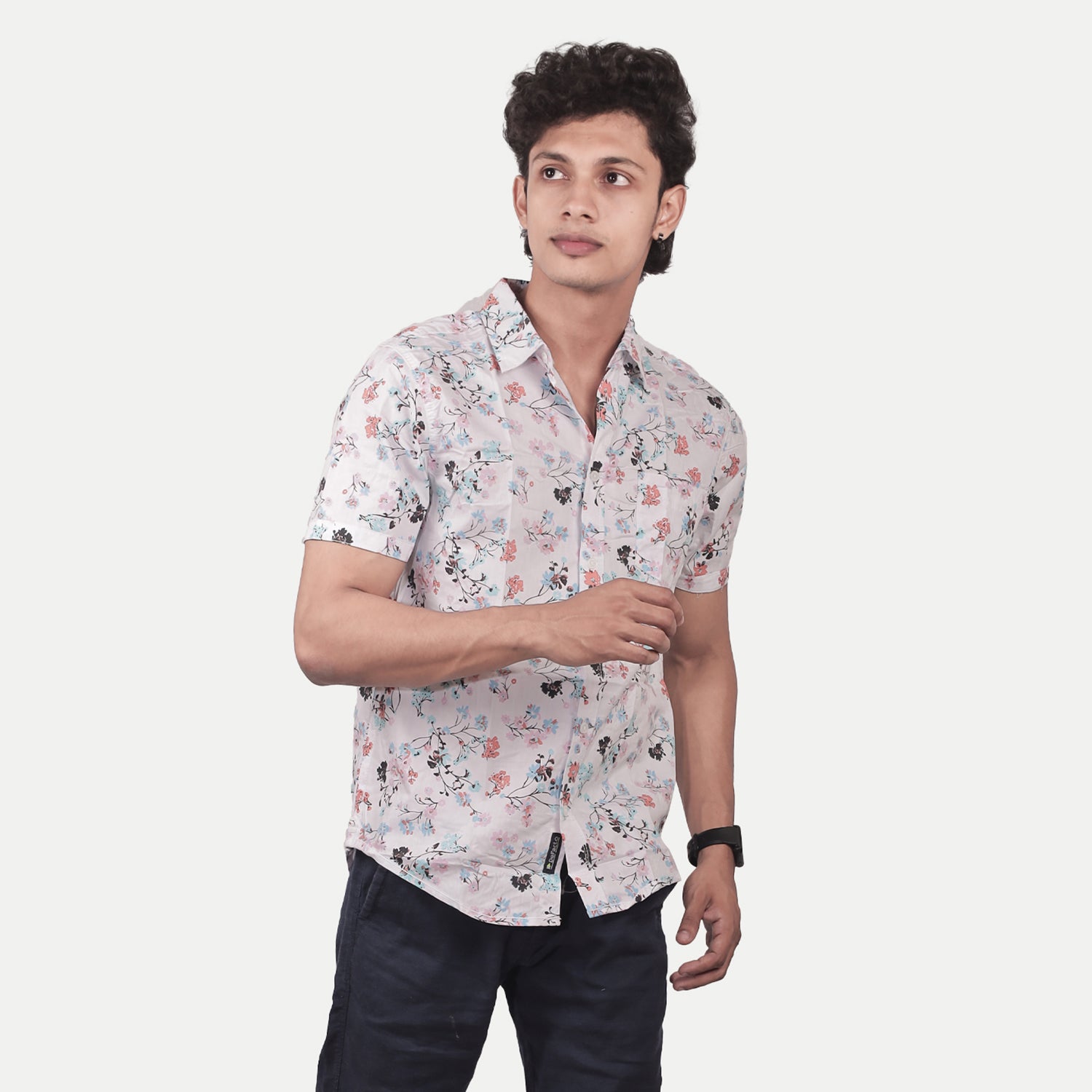 Radprix Men Casual white Abstract printed Cotton Fashion shirt