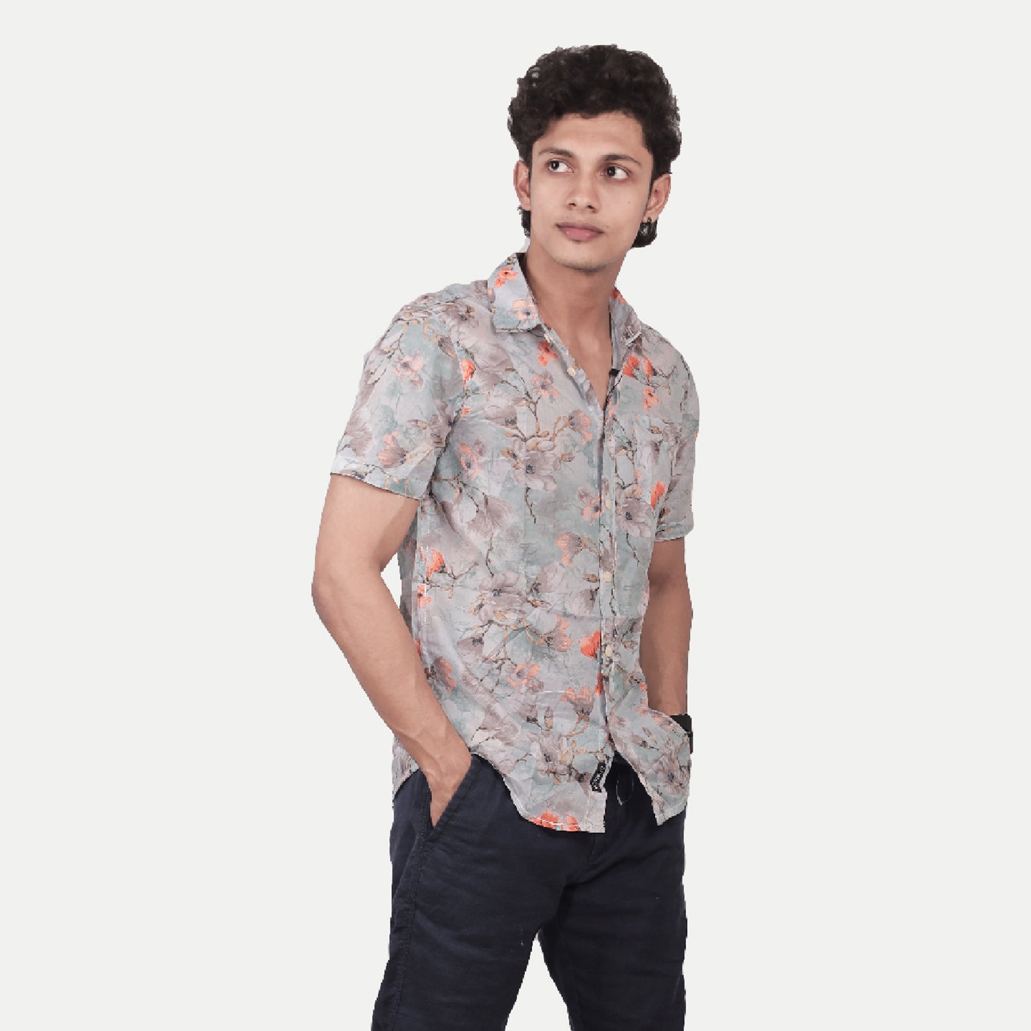 Radprix Men Casual Grey Abstract printed Cotton shirt