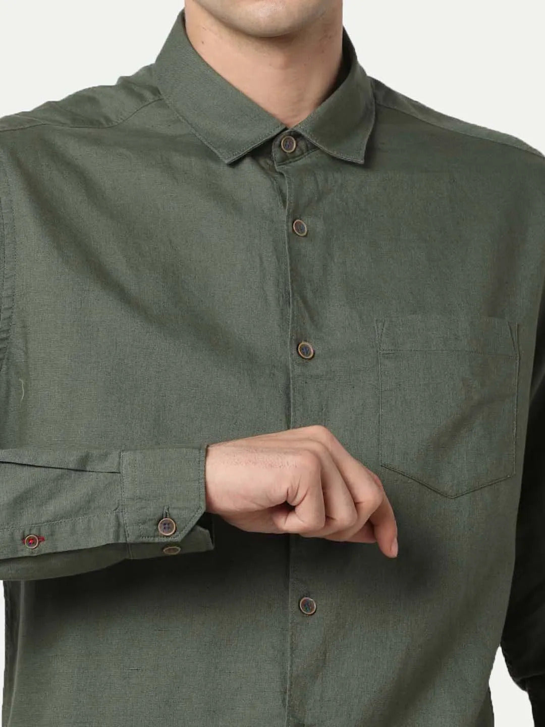 Radprix Men Solid Olive Cotton Full Sleeve Shirt