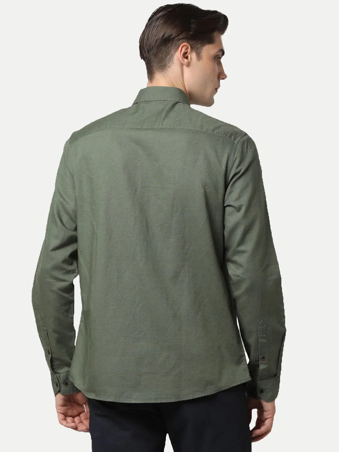 Radprix Men Solid Olive Cotton Full Sleeve Shirt