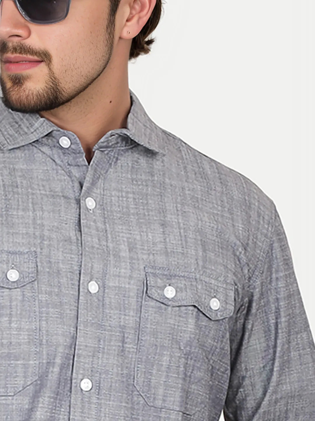 Radprix Men Solid Grey Textured Cotton Shirt