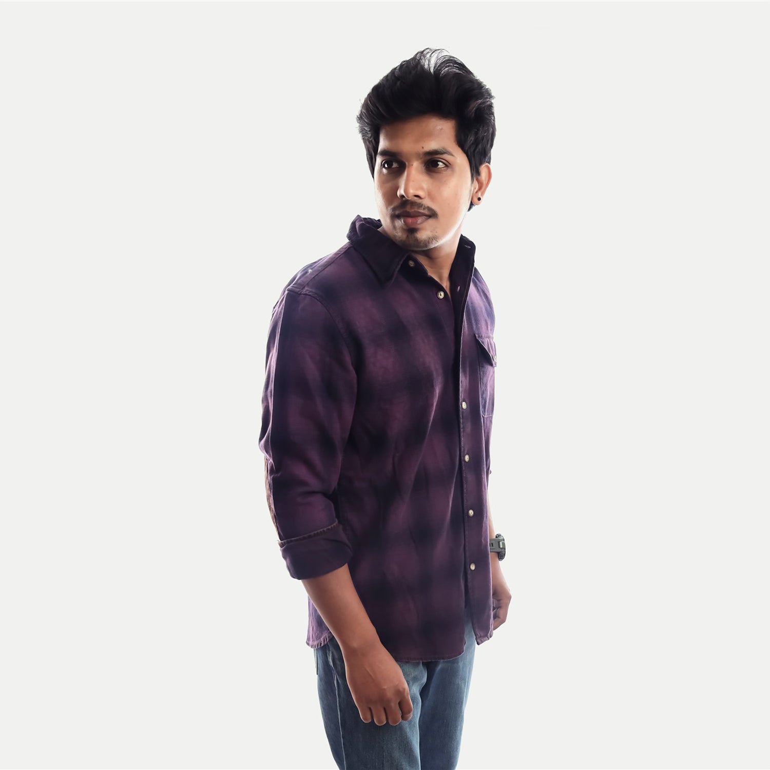 Radprix Men Checked Violet Cotton Shirt