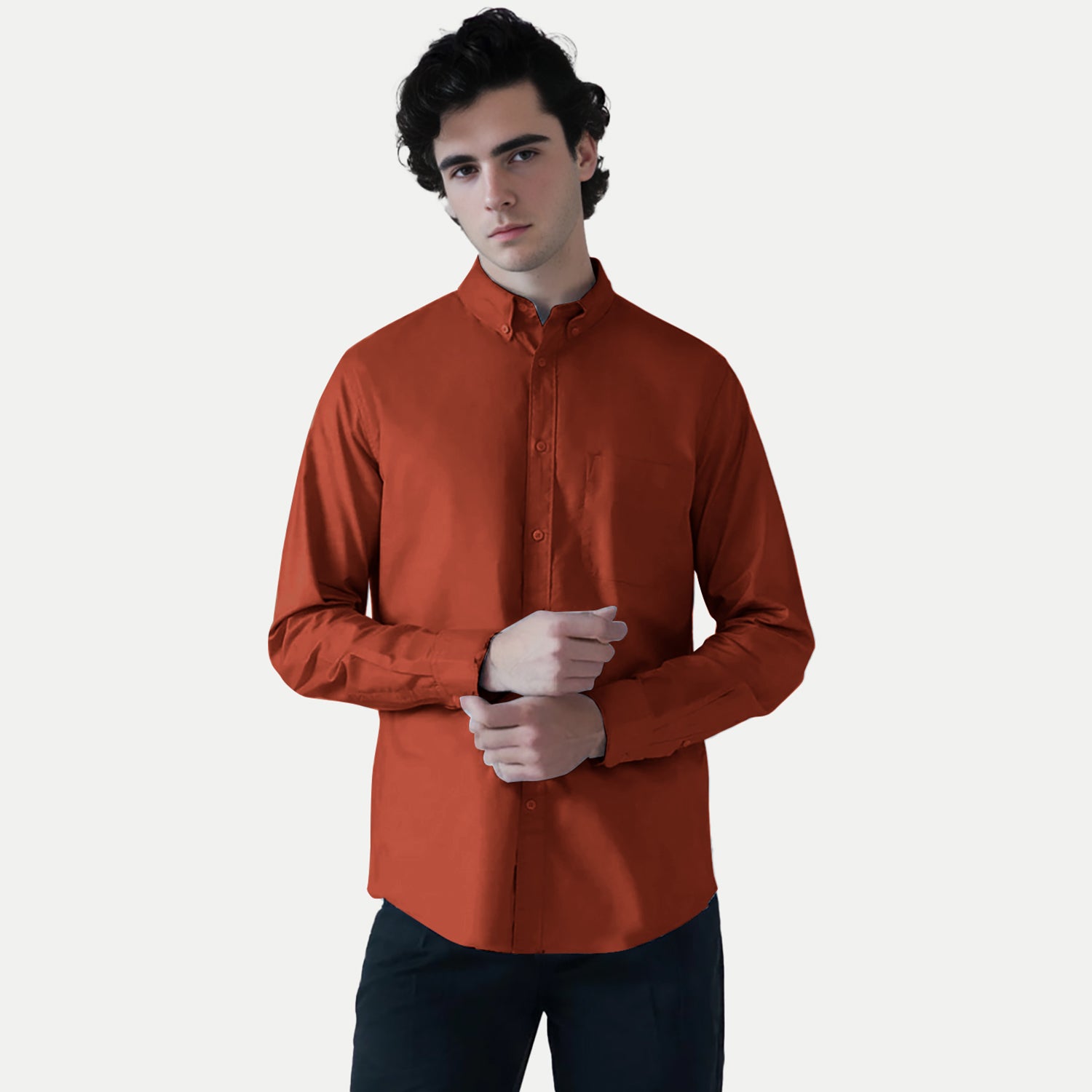 Radprix Men Dark Orange Oxford shirt