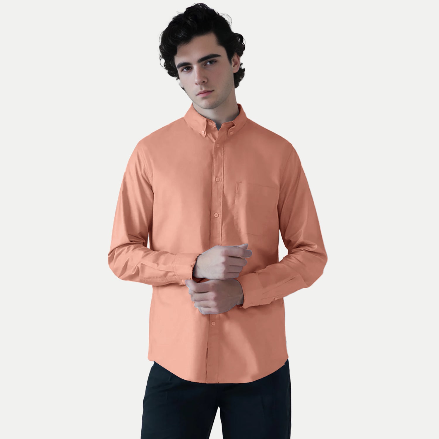 Radprix Men Light Orange Oxford shirt