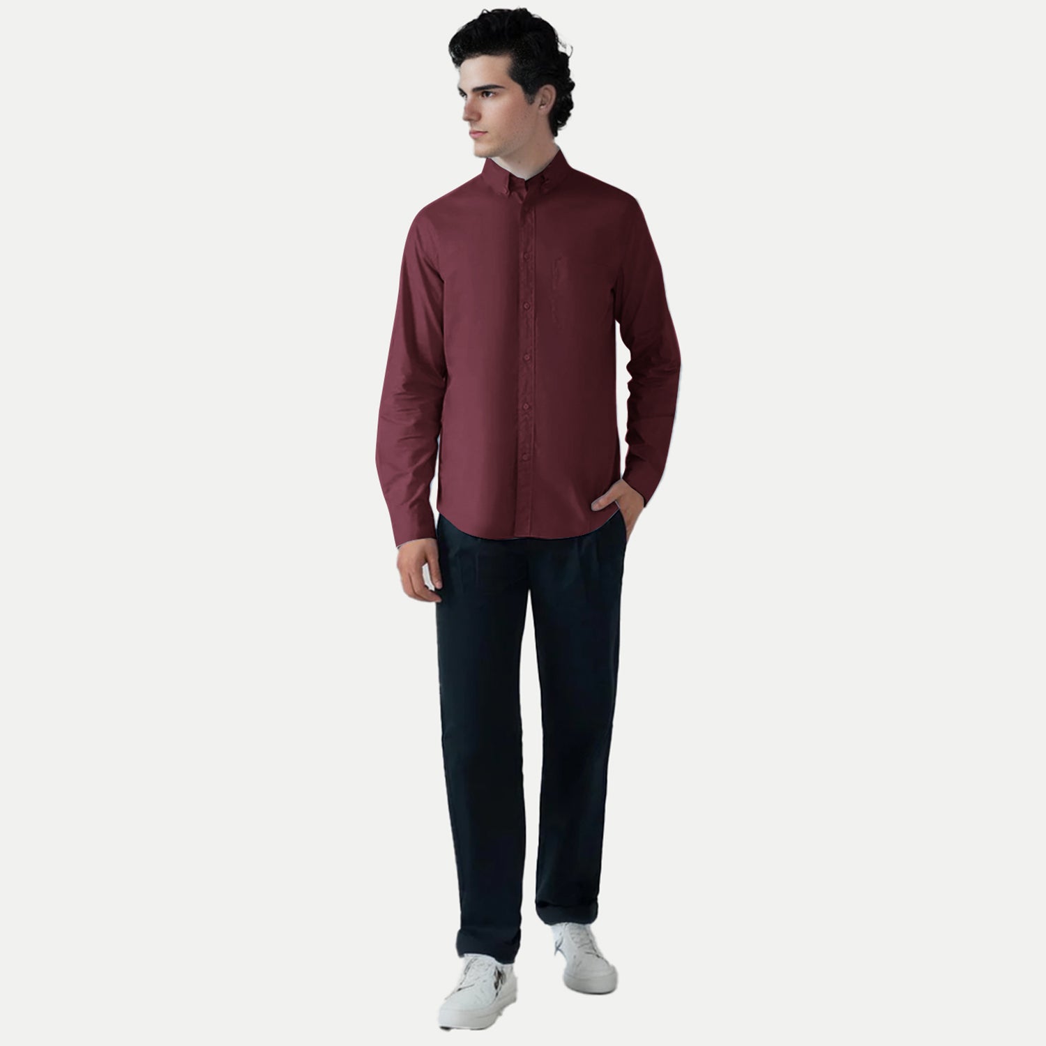 Radprix Men Burgundy Oxford shirt