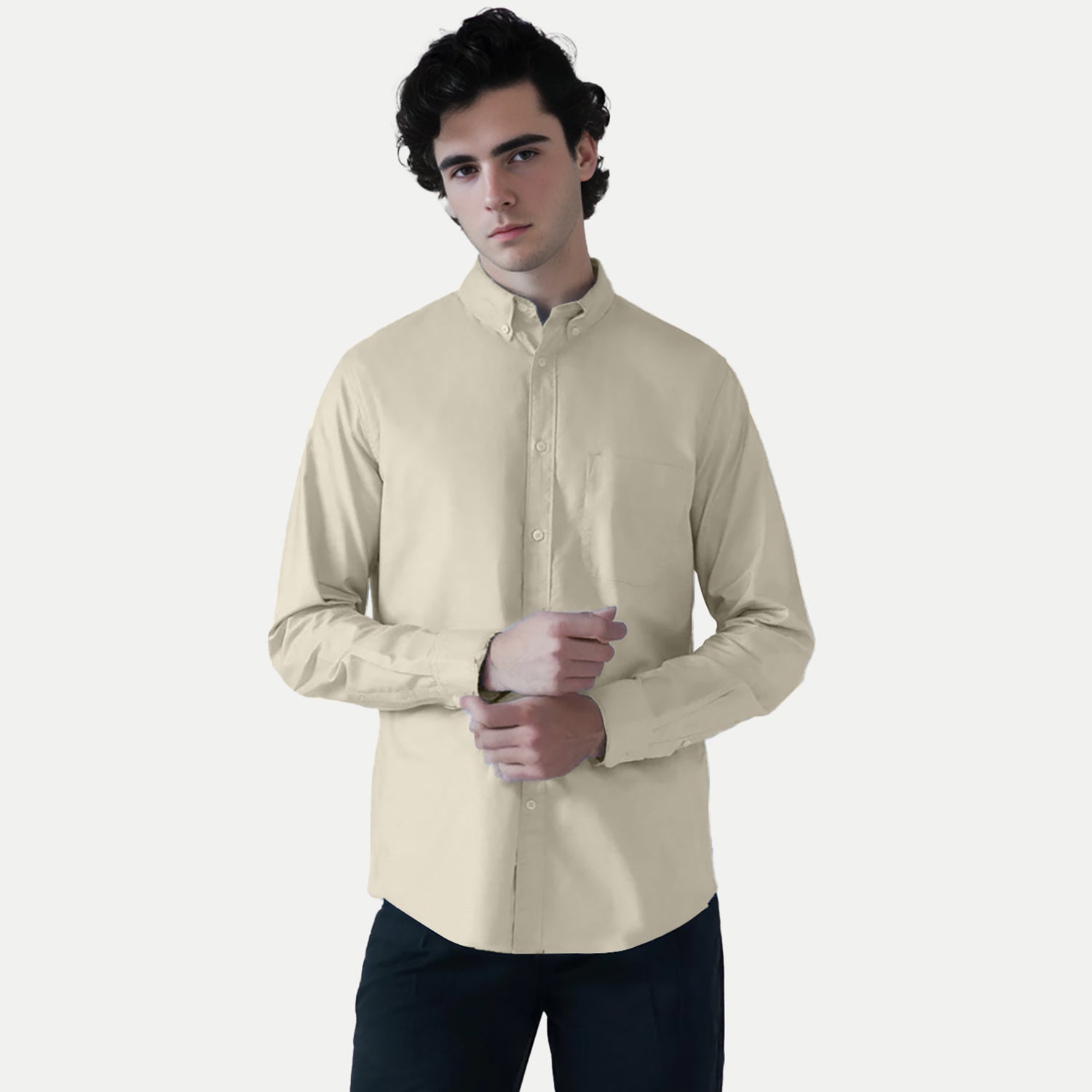 Radprix Men Beige Oxford shirt