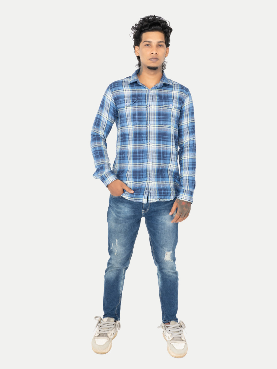 Radprix Men Blue Checked Cotton Shirts