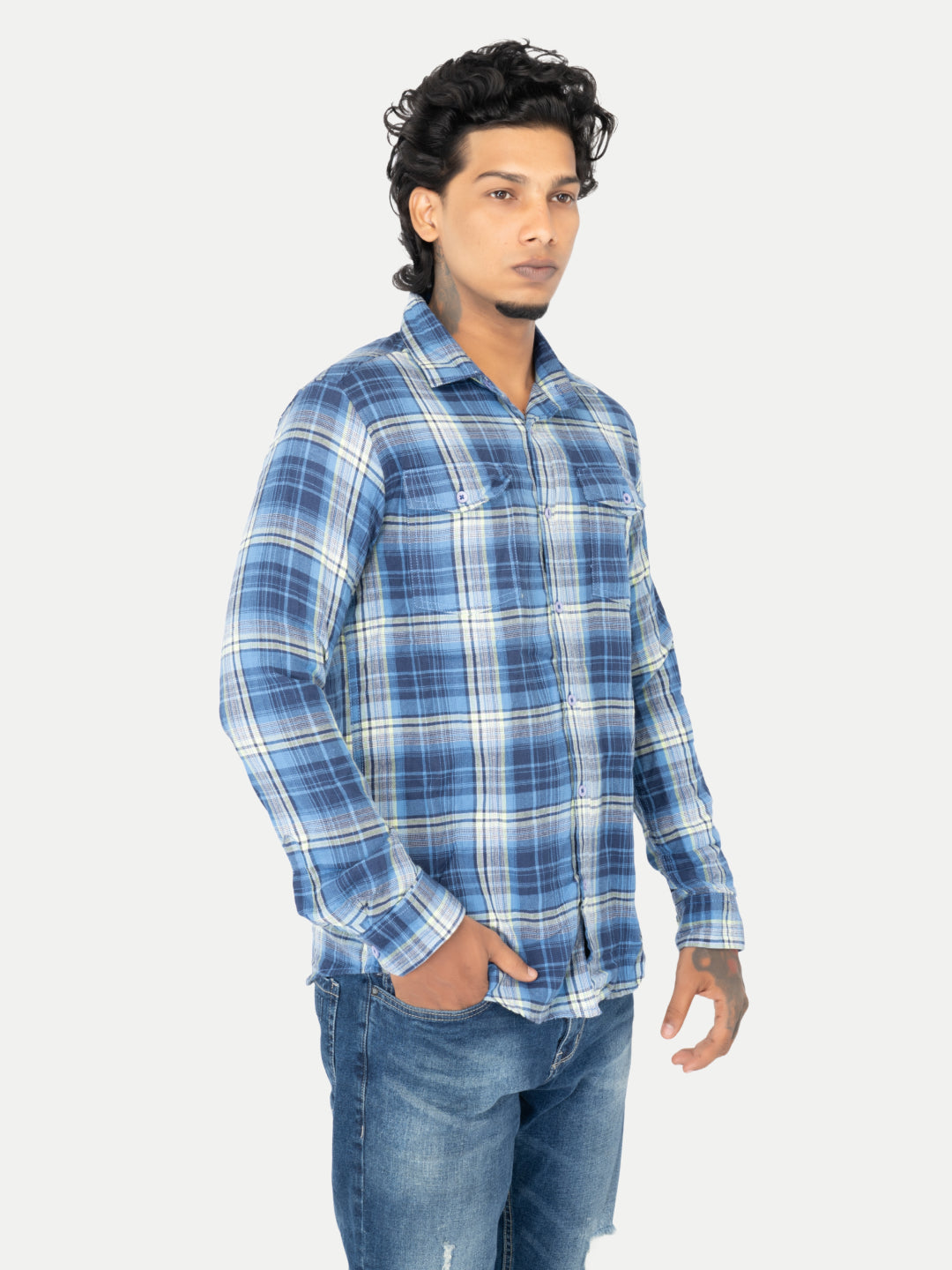 Radprix Men Blue Checked Cotton Shirts