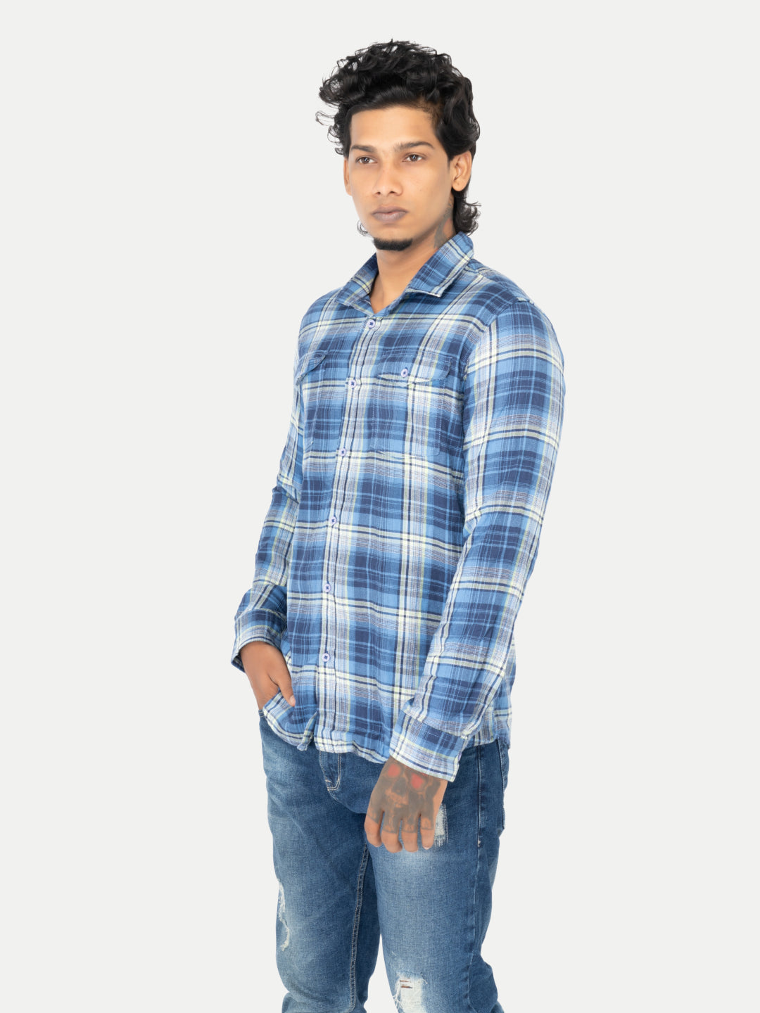 Radprix Men Blue Checked Cotton Shirts