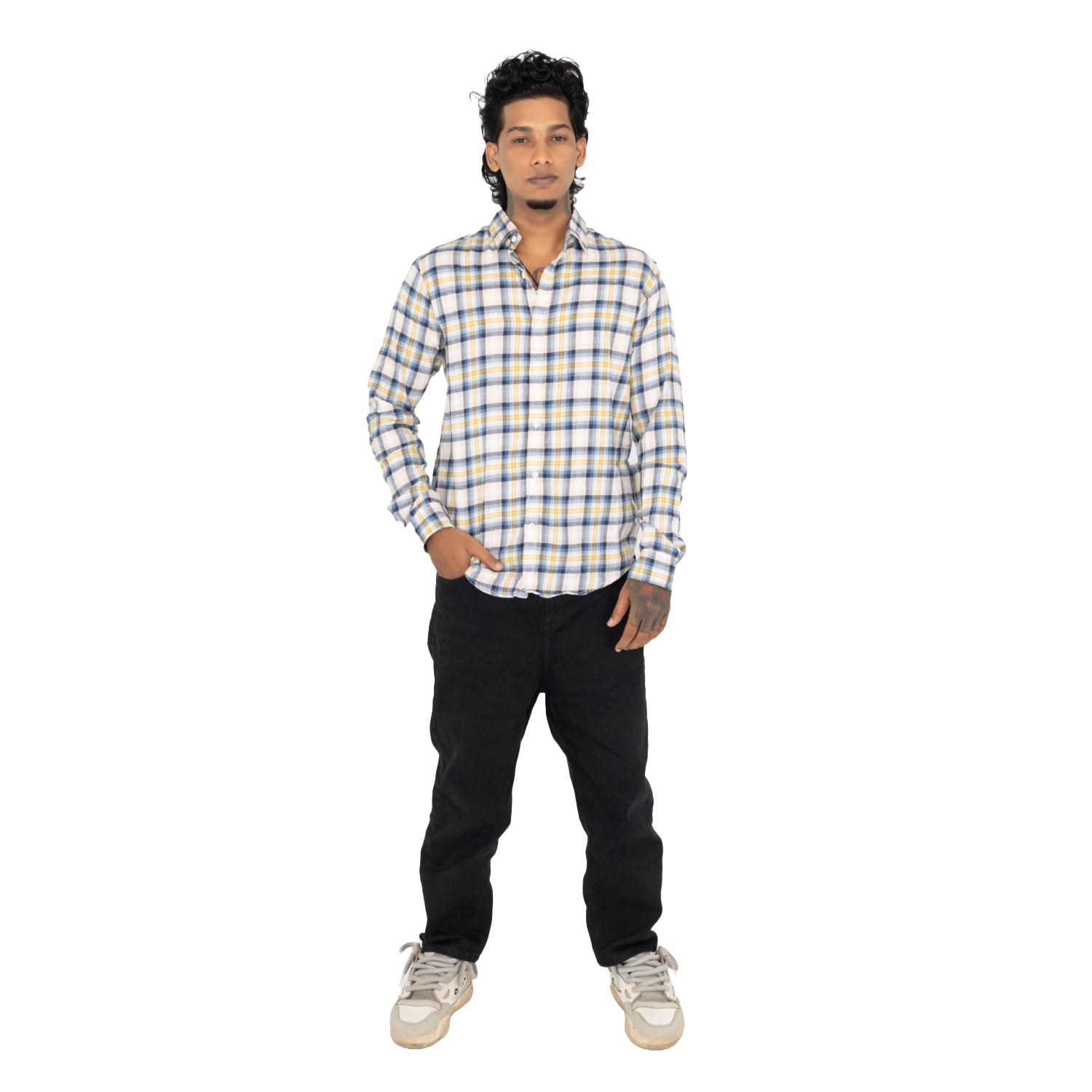 Radprix Men White Checked Cotton Shirts