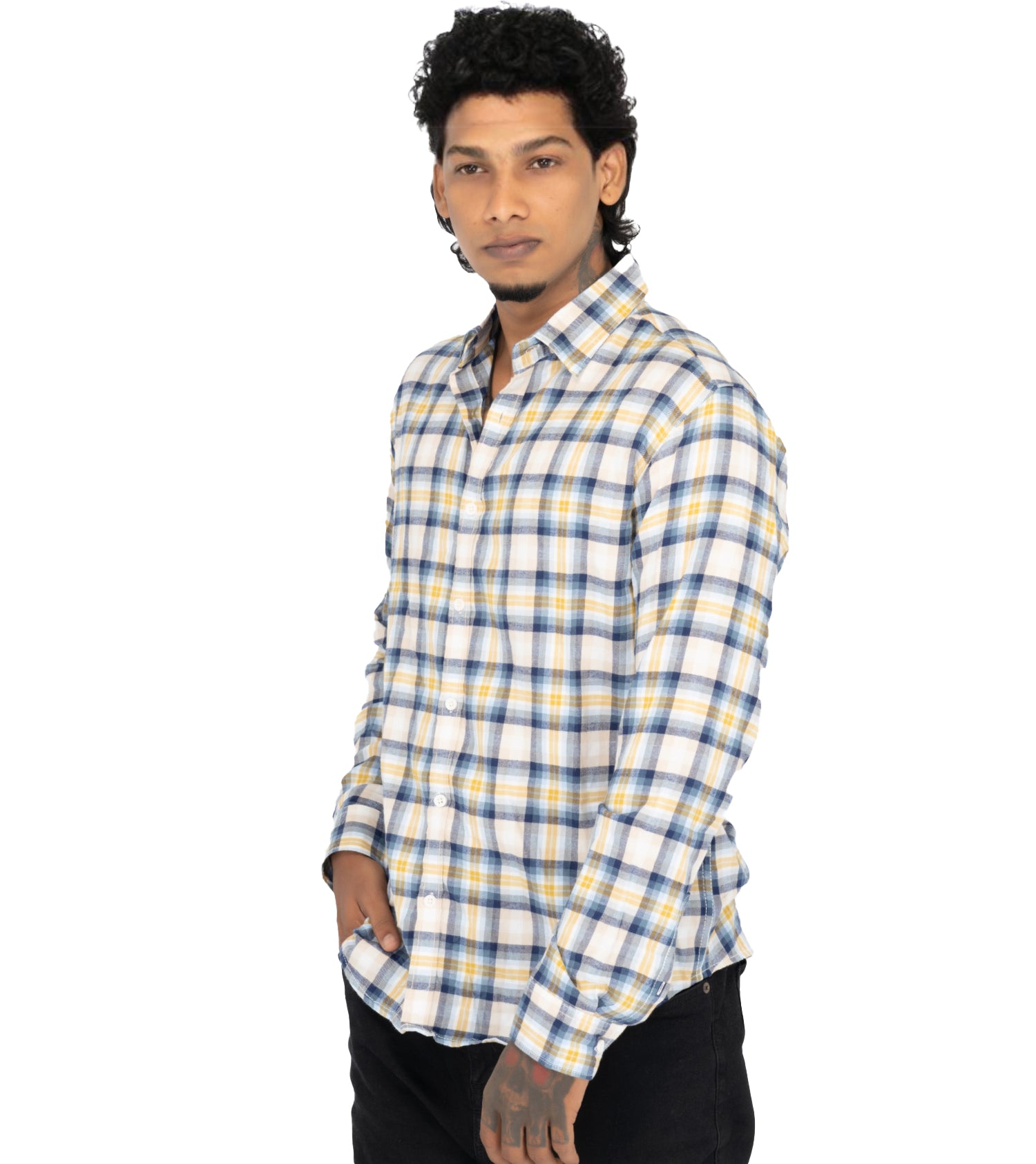 Radprix Men White Checked Cotton Shirts