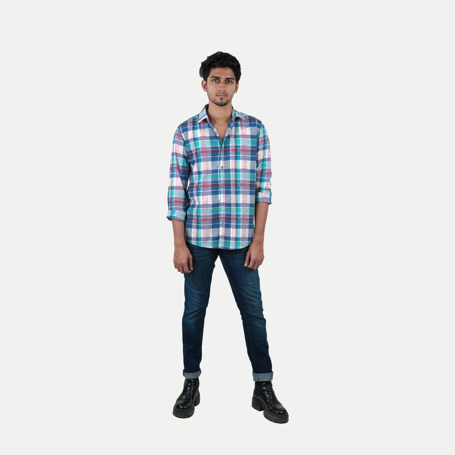 Radprix Men Light Blue Checked Cotton Shirts