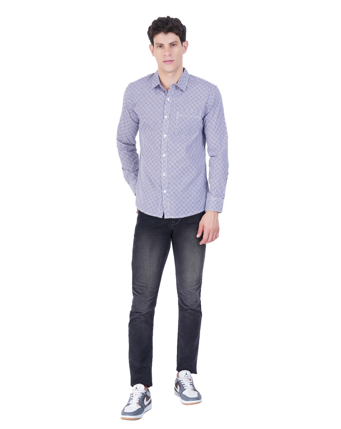 Radprix Men Grey All Over Print Cotton Shirts