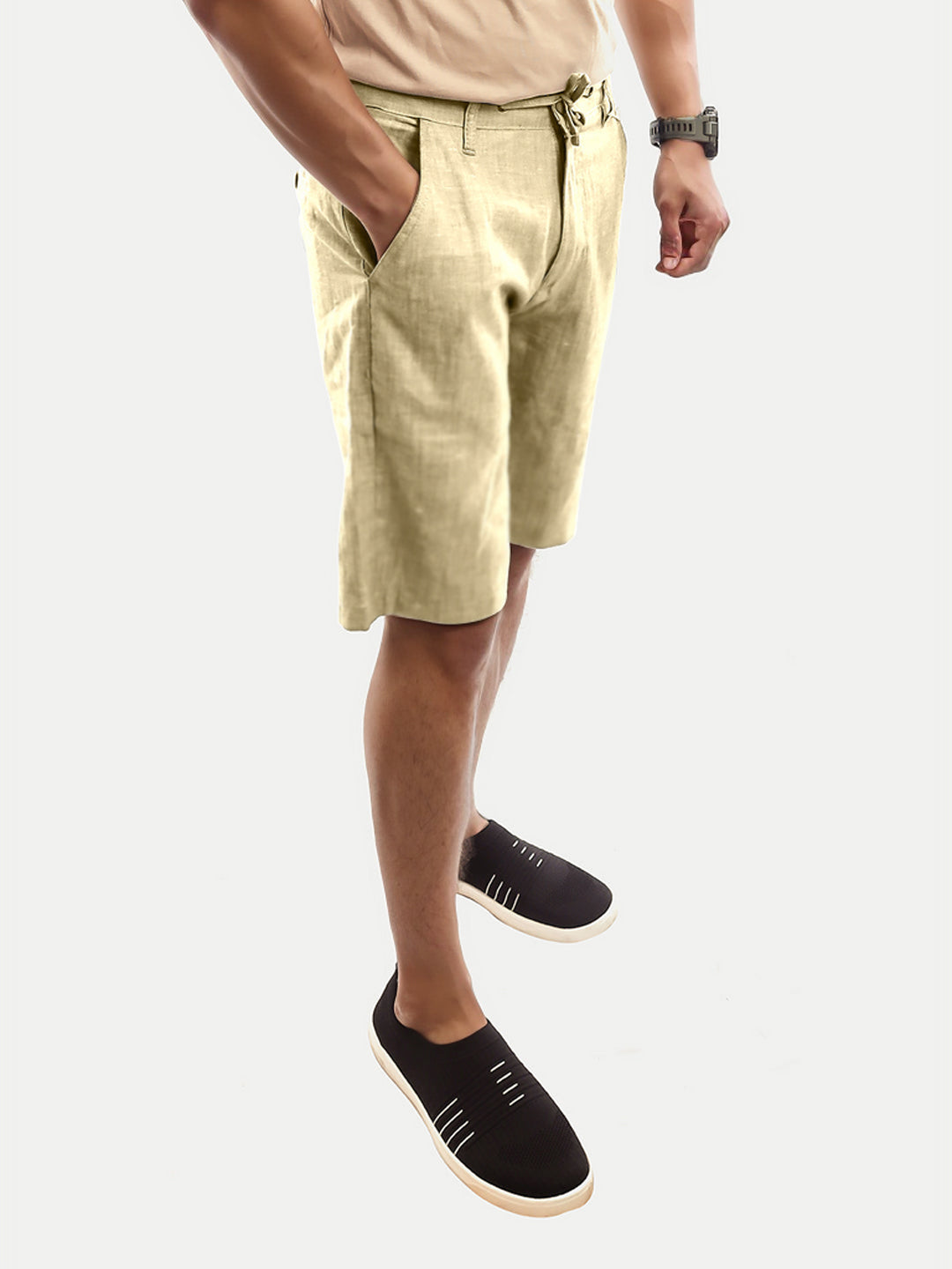 Radprix Men Cream Remi Cotton Shorts