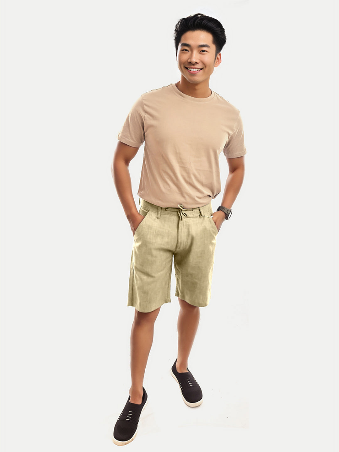 Radprix Men Cream Remi Cotton Shorts