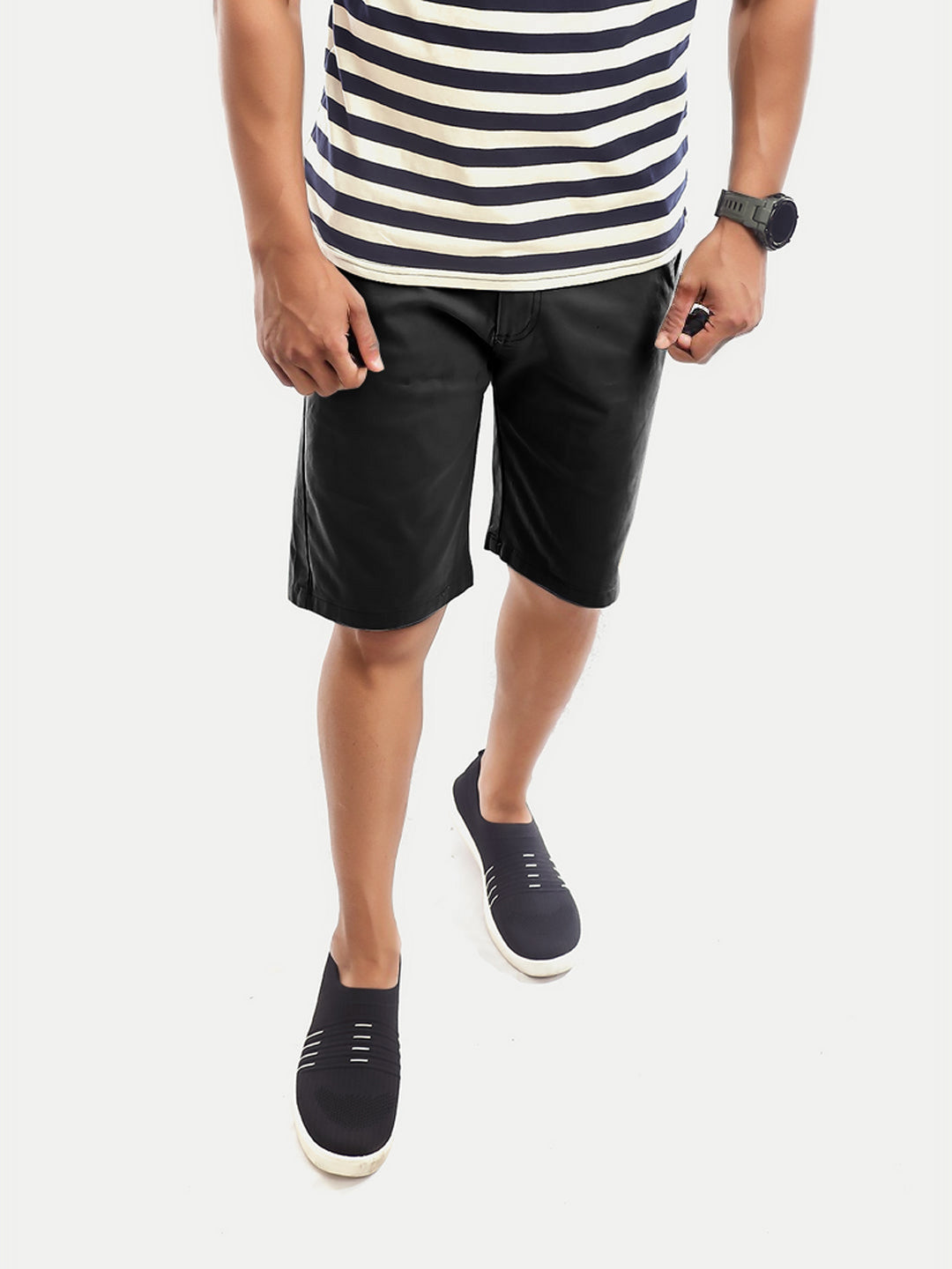 Radprix Men Solid Black Slim Fit Casual Shorts