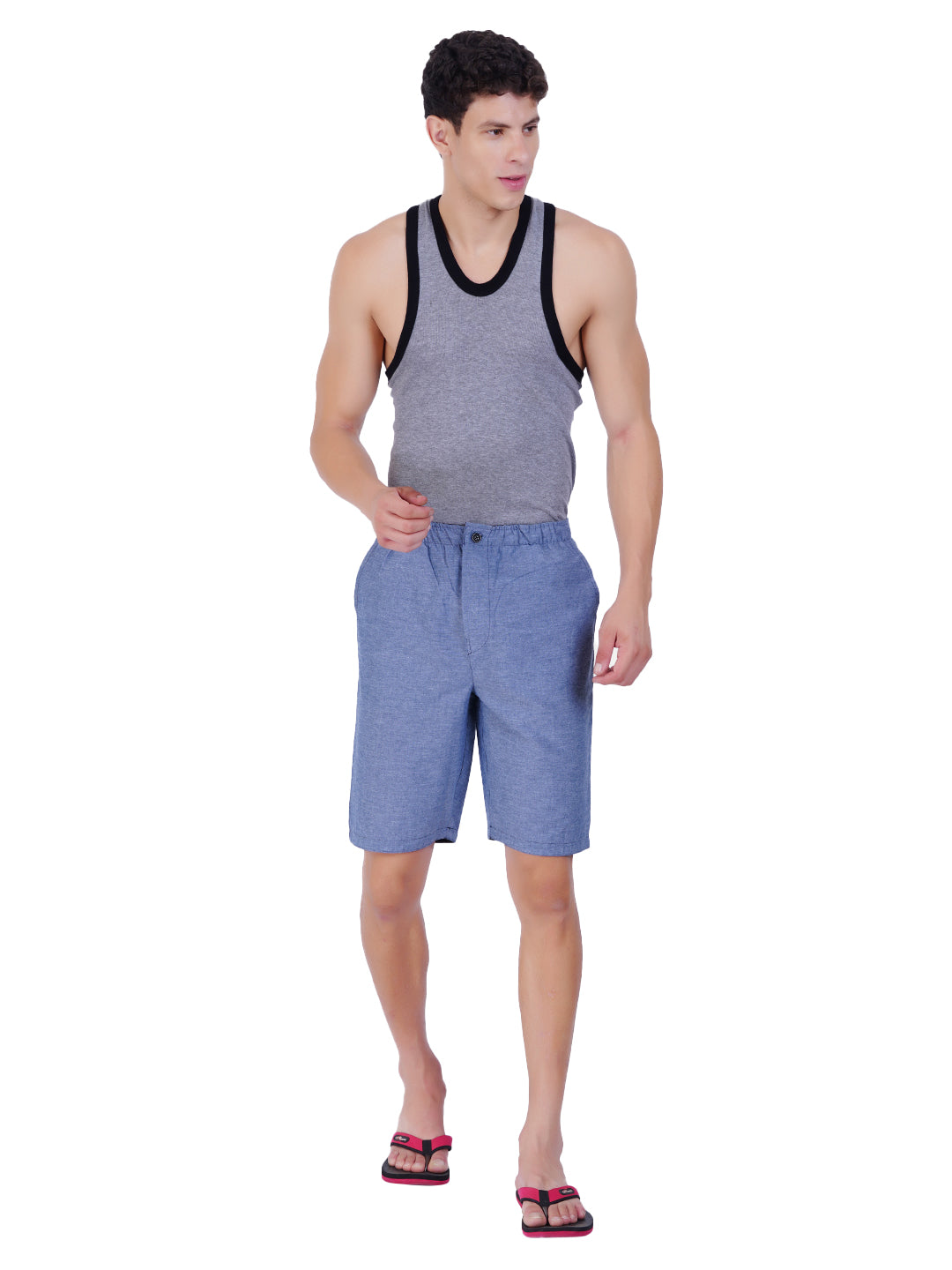 Radprix Mens Blue Cotton Woven Solid Boxer Shorts with Side Pocket