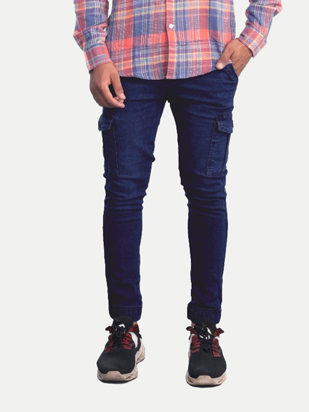 Radprix Men Dark Blue Cotton Solid Cargo Joggers