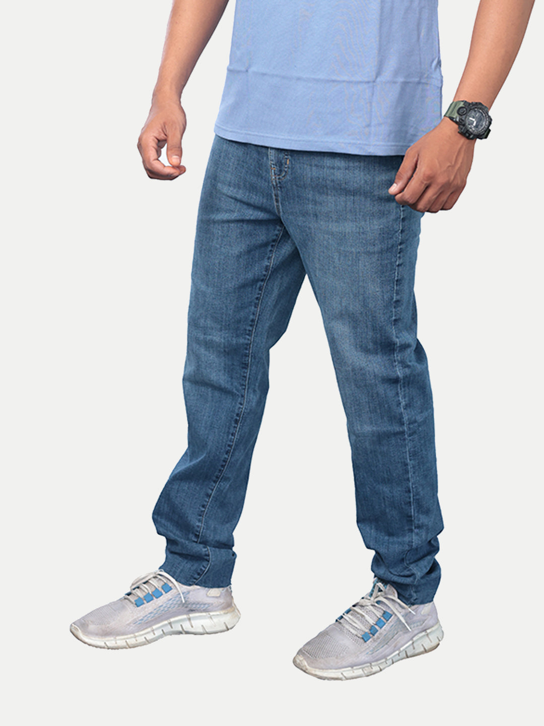 Radprix Men Stone Blue Tapered Fit Mid Rise Heavy Fade Jeans