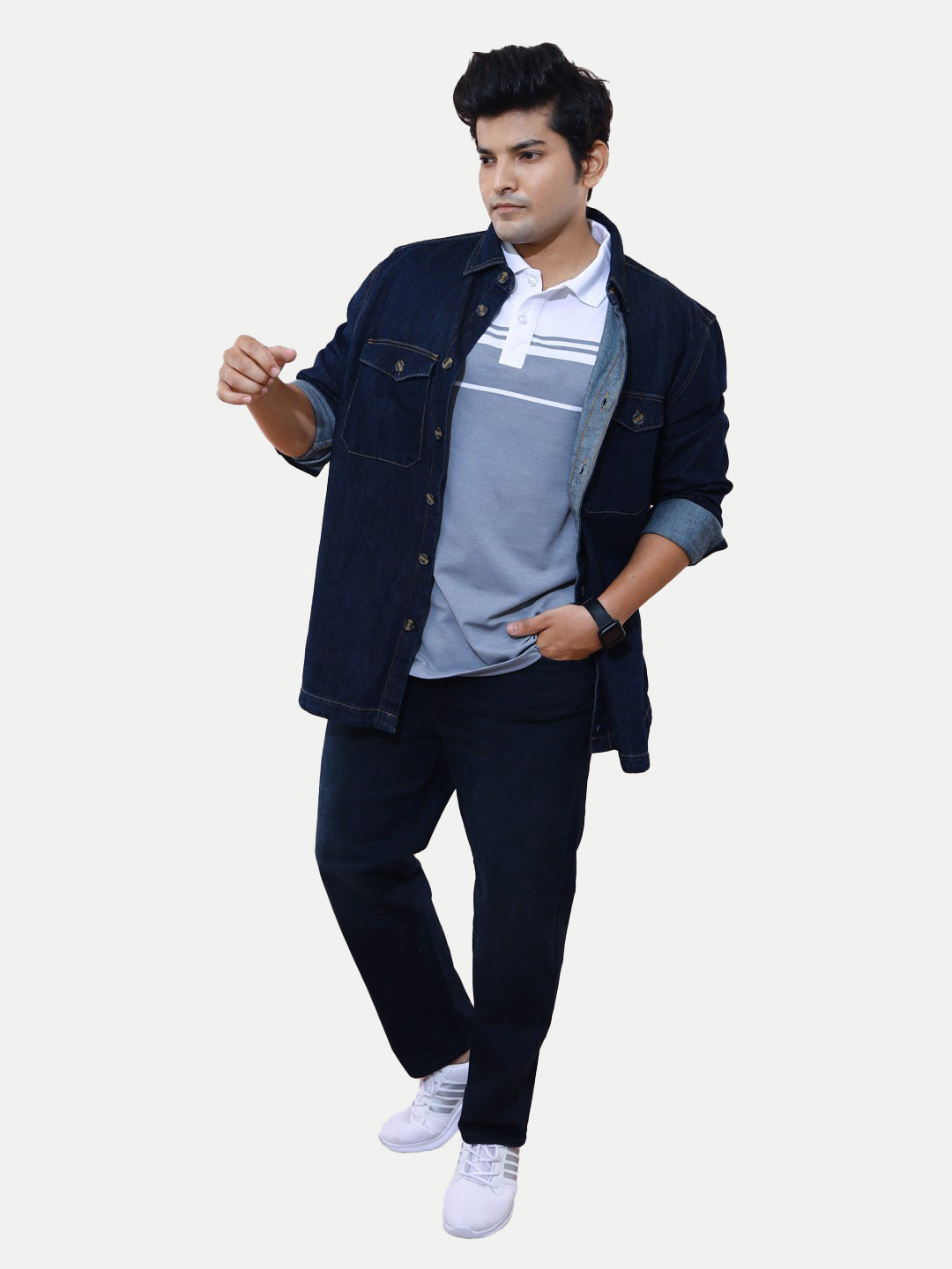 Radprix Men Indigo Blue Washed Full Sleeves Denim Shirt