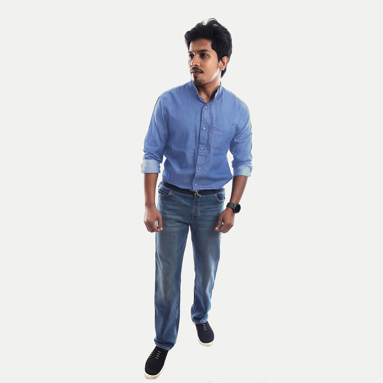 Radprix Men Light Blue Washed Full Sleeves Denim Shirt