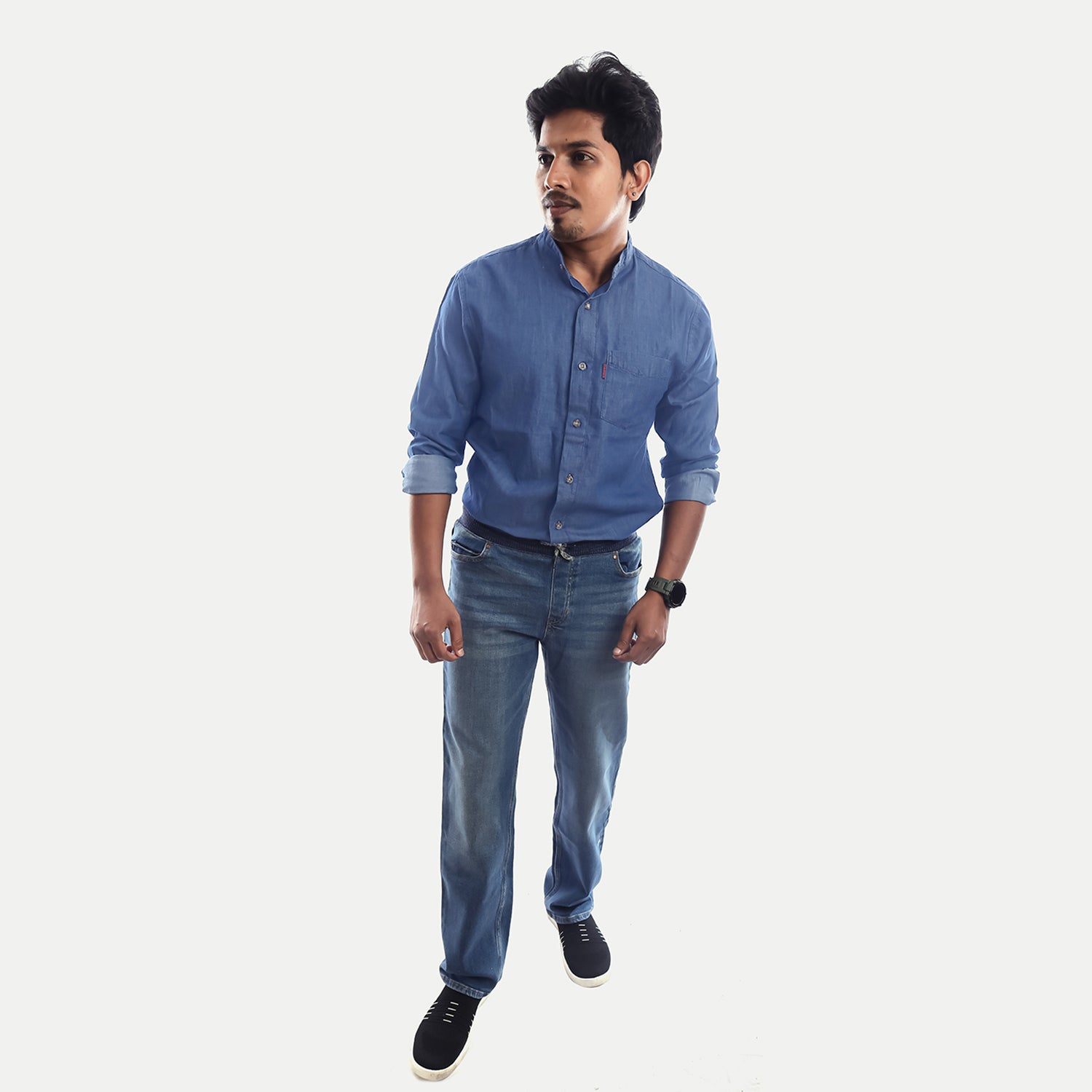 Radprix Men Blue Washed Full Sleeves Denim Shirt