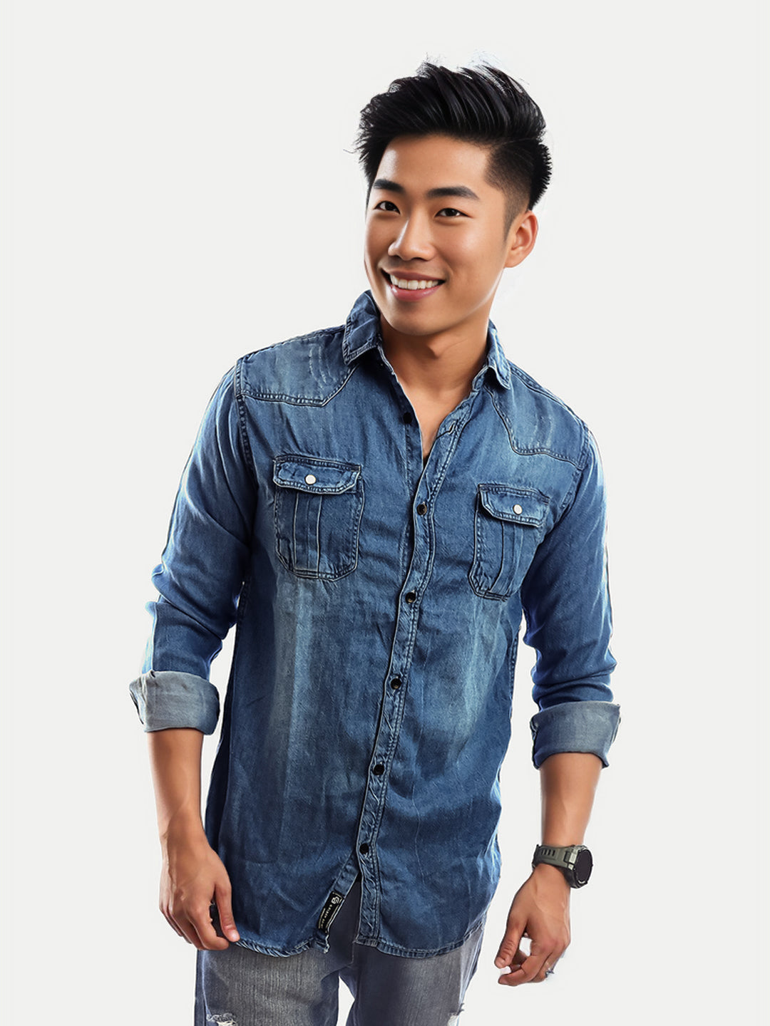 Radprix Men Blue Heavy Washed Denim Shirt