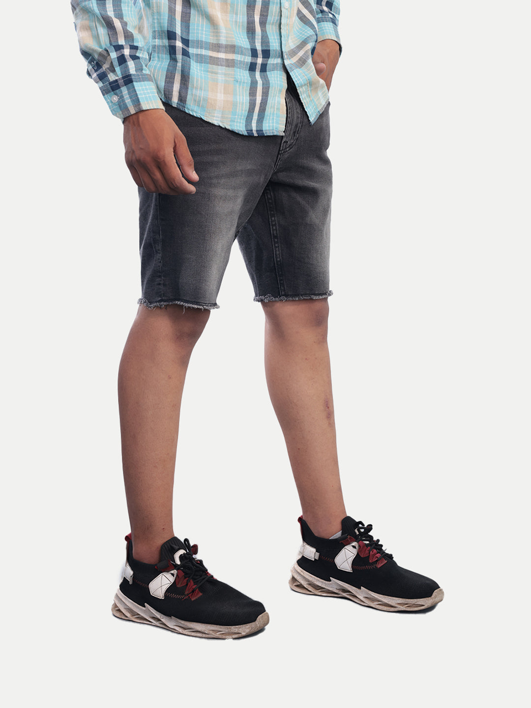 Radprix Men Black Distressed Denim Shorts