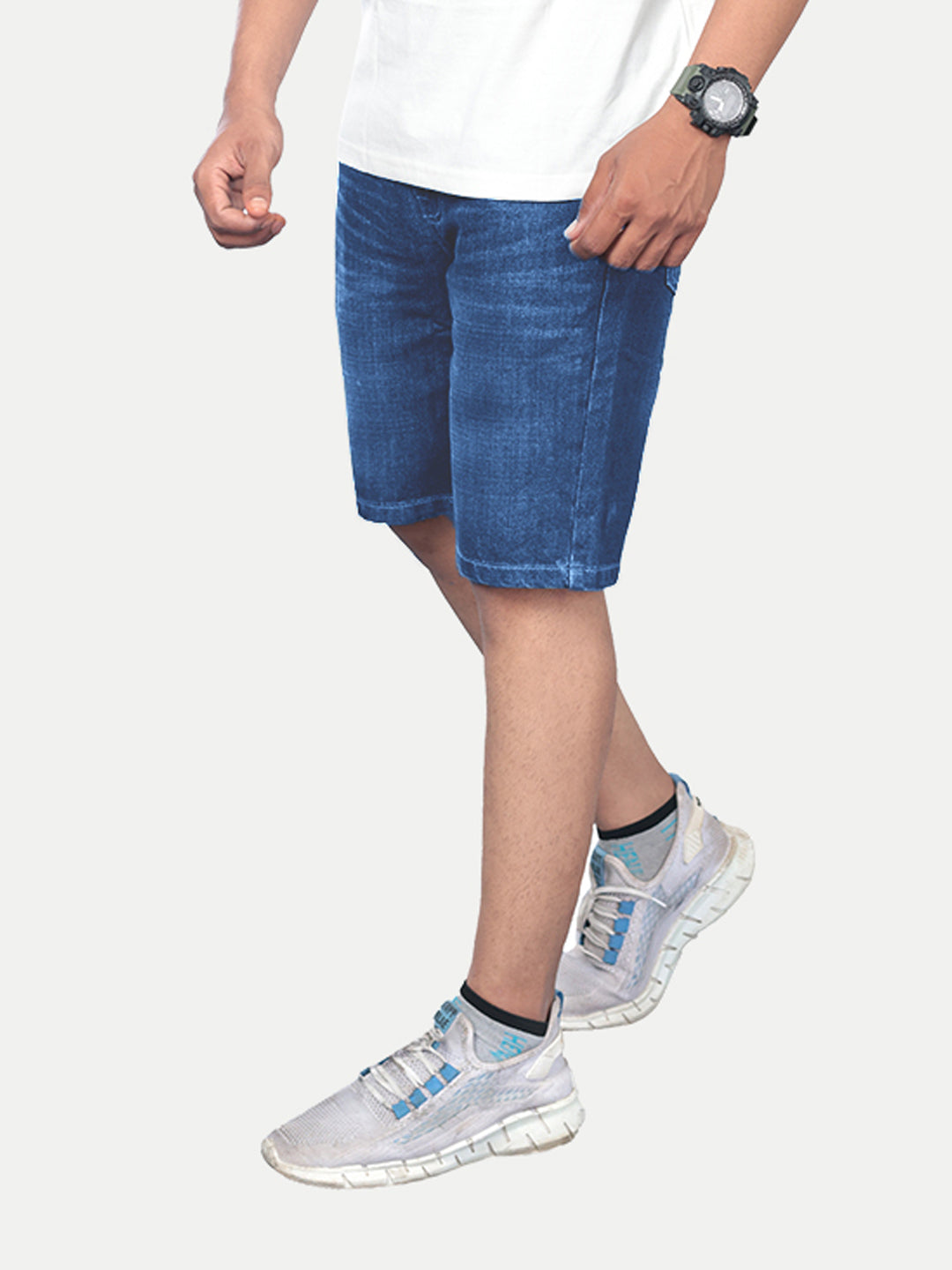 Radprix Men Solid Stone Mid Blue Casual Denim Shorts