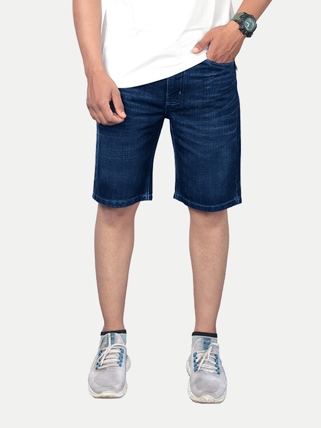 Radprix Men Solid Stone Dark Blue Casual Denim Shorts