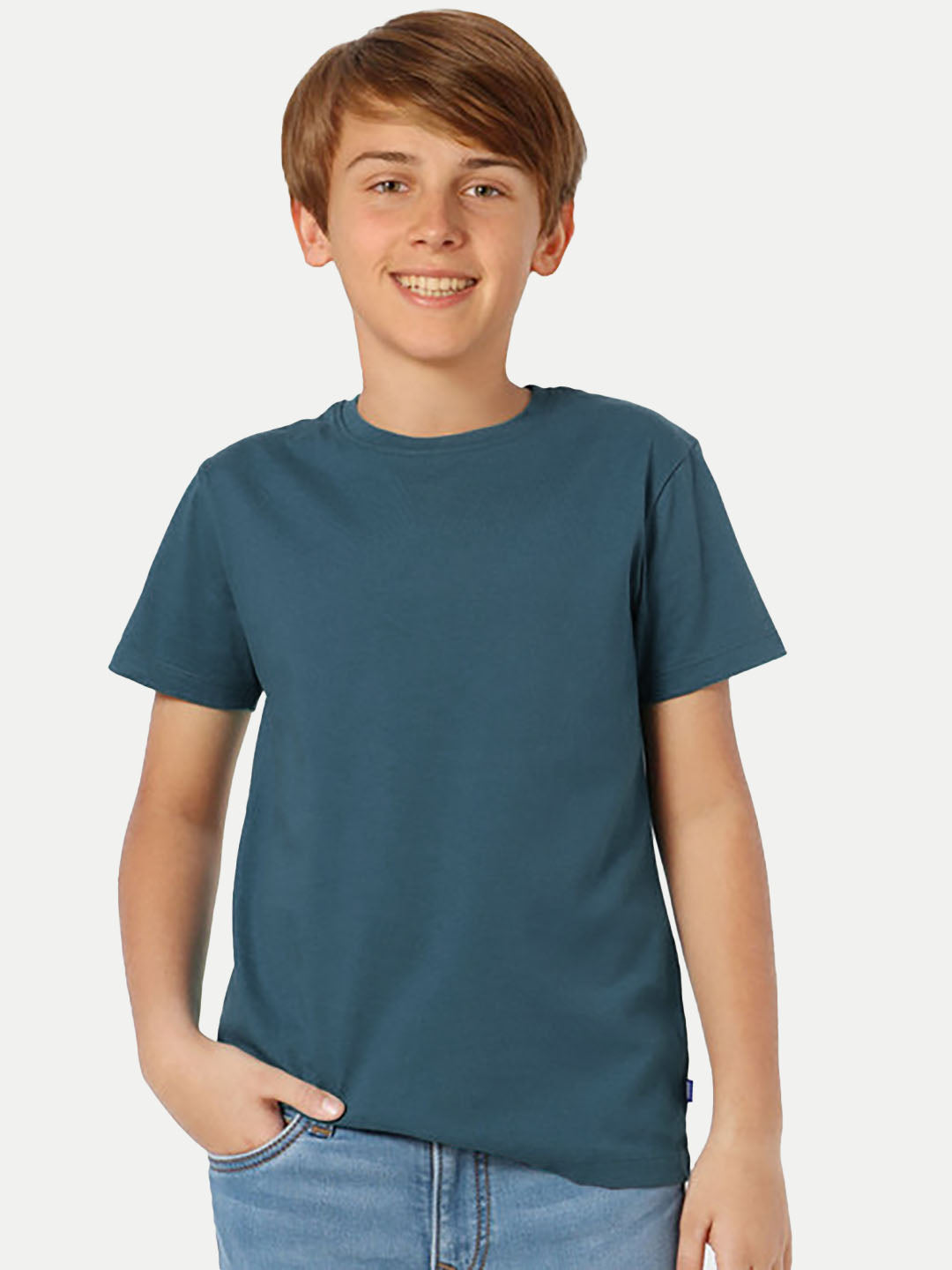 Radprix Teen Boys Solid Teal Blue Casual T-Shirt