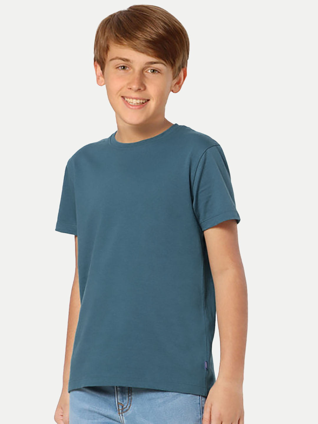 Radprix Teen Boys Solid Teal Blue Casual T-Shirt