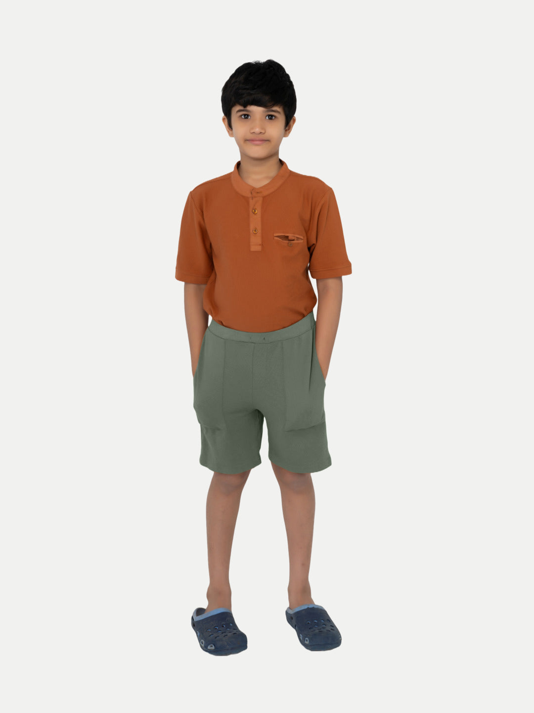 Radprix Boys Solid Sage Green Cotton Shorts