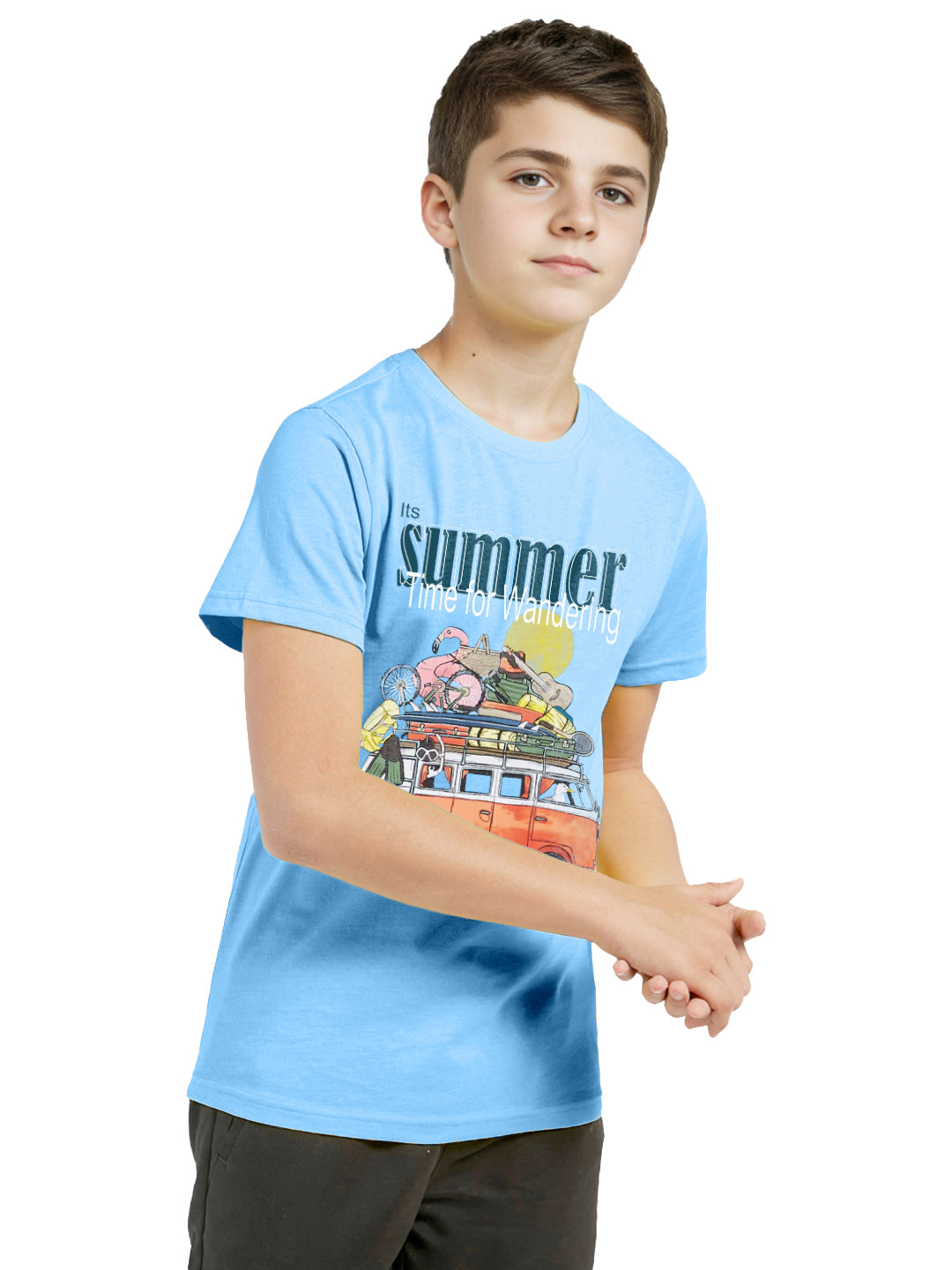 Radprix Teen Boys Printed Sky Blue Crew Neck T-shirt