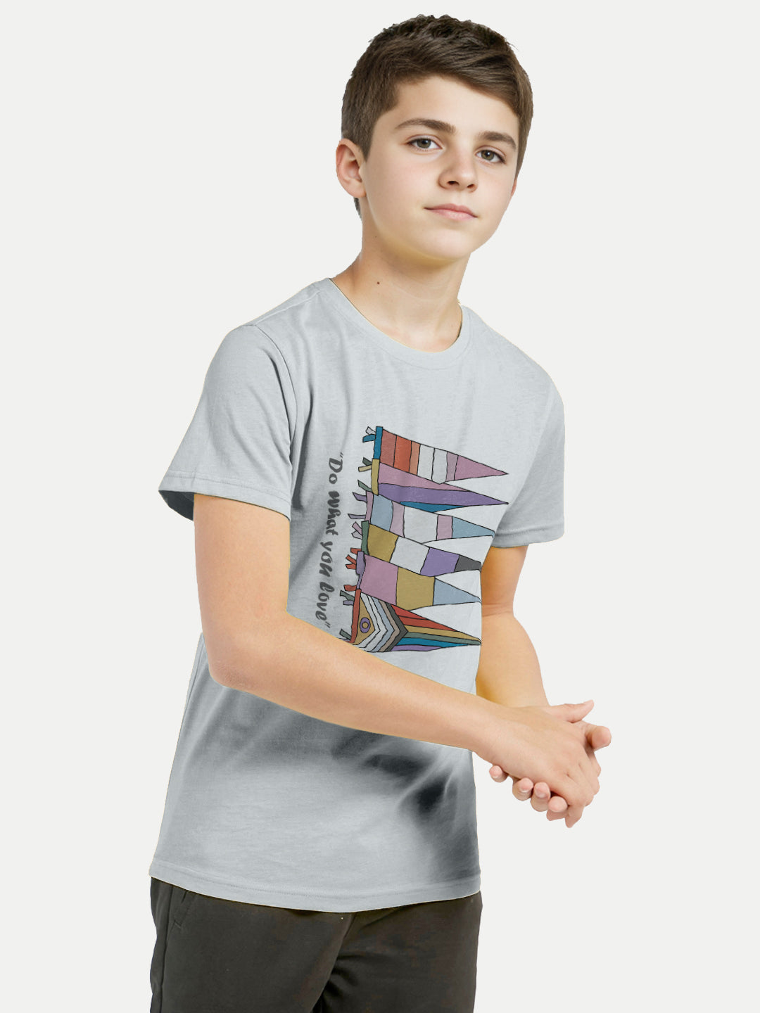 Radprix Teen Boys Silver Melange Printed Crew Neck T-shirt