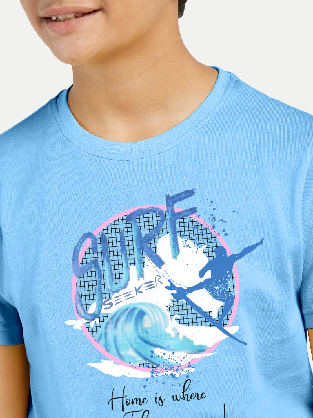 Radprix Teen Boys Light Blue Printed Crew Neck T-shirt