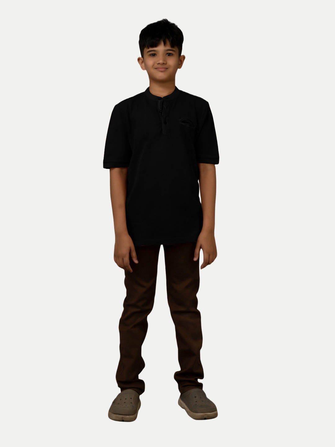 Radprix Boys Garment dye knit Black Cotton Polo T-shirts