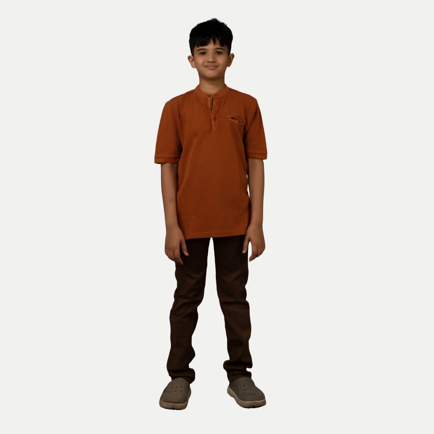 Radprix Boys Garment dye knit Dark Brown Cotton Polo T-shirts