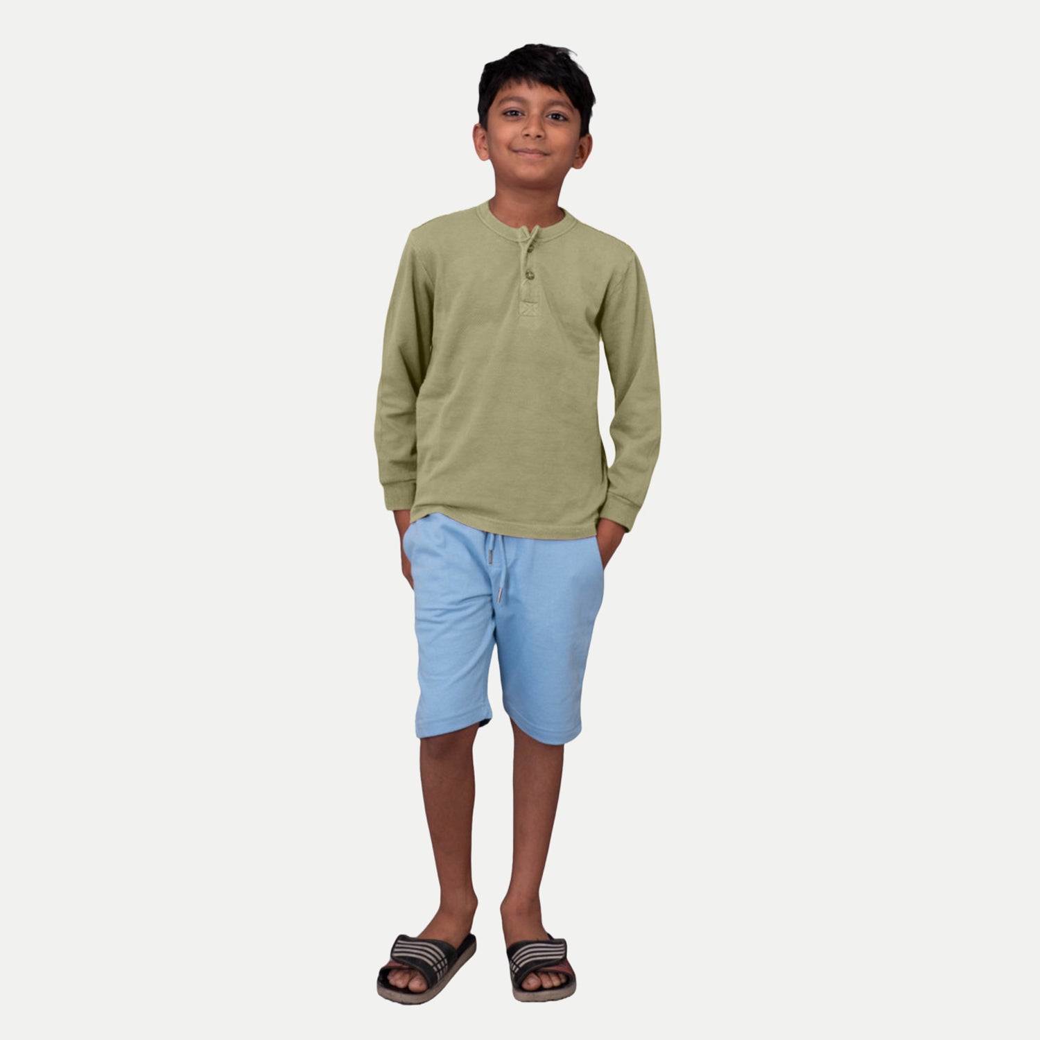 Radprix Boys Garment dye knit Sage Green Cotton Polo T-shirts