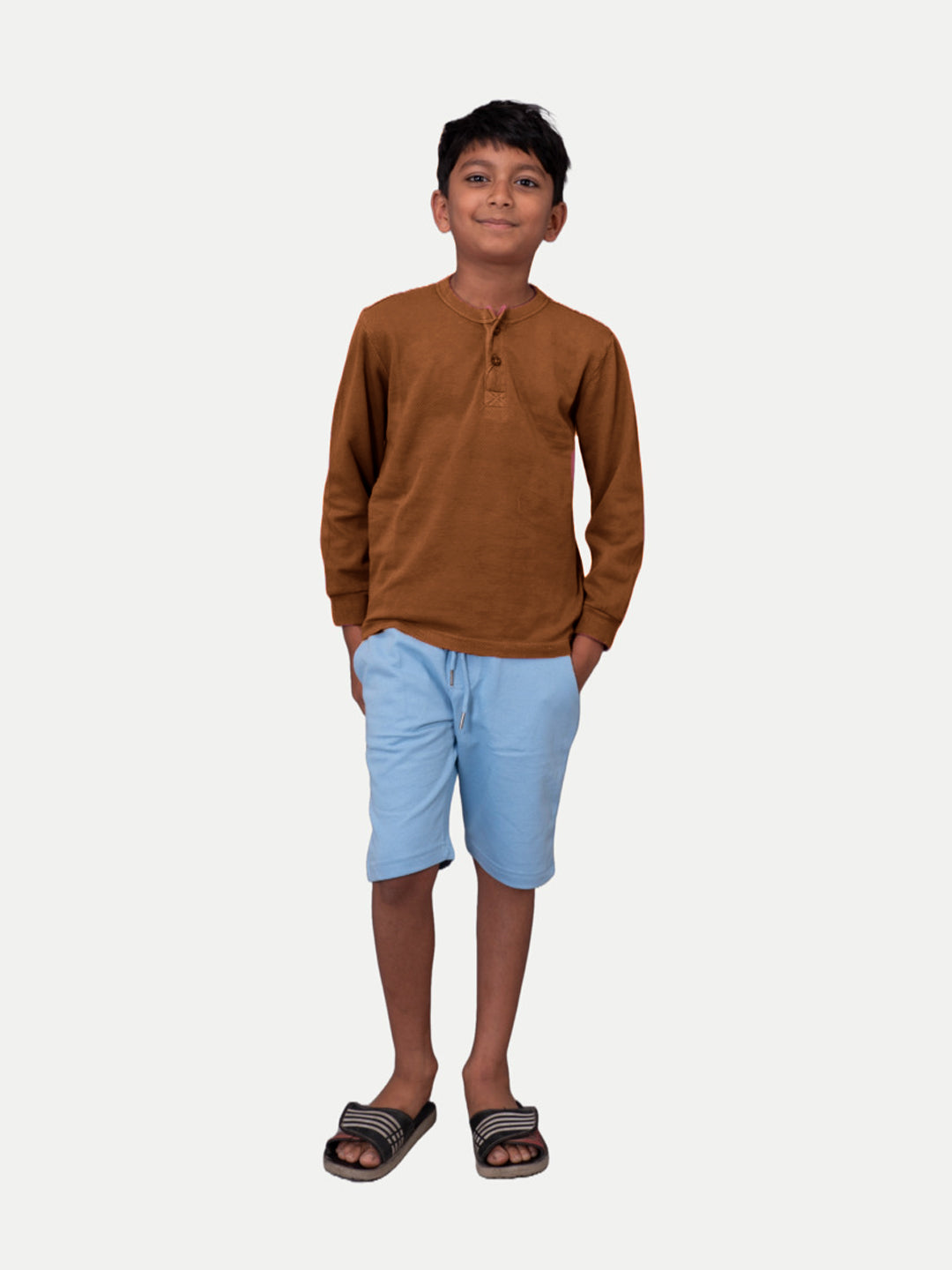 Radprix Boys Garment dye knit Brown Cotton Polo T-shirts