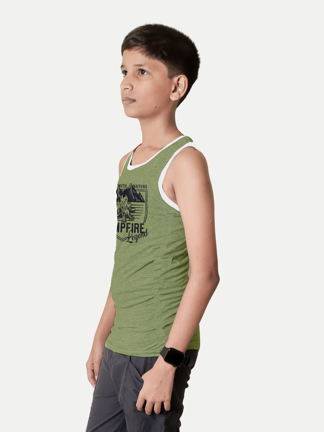 Radprix Teen Boys Green printed Vest with Campfire print