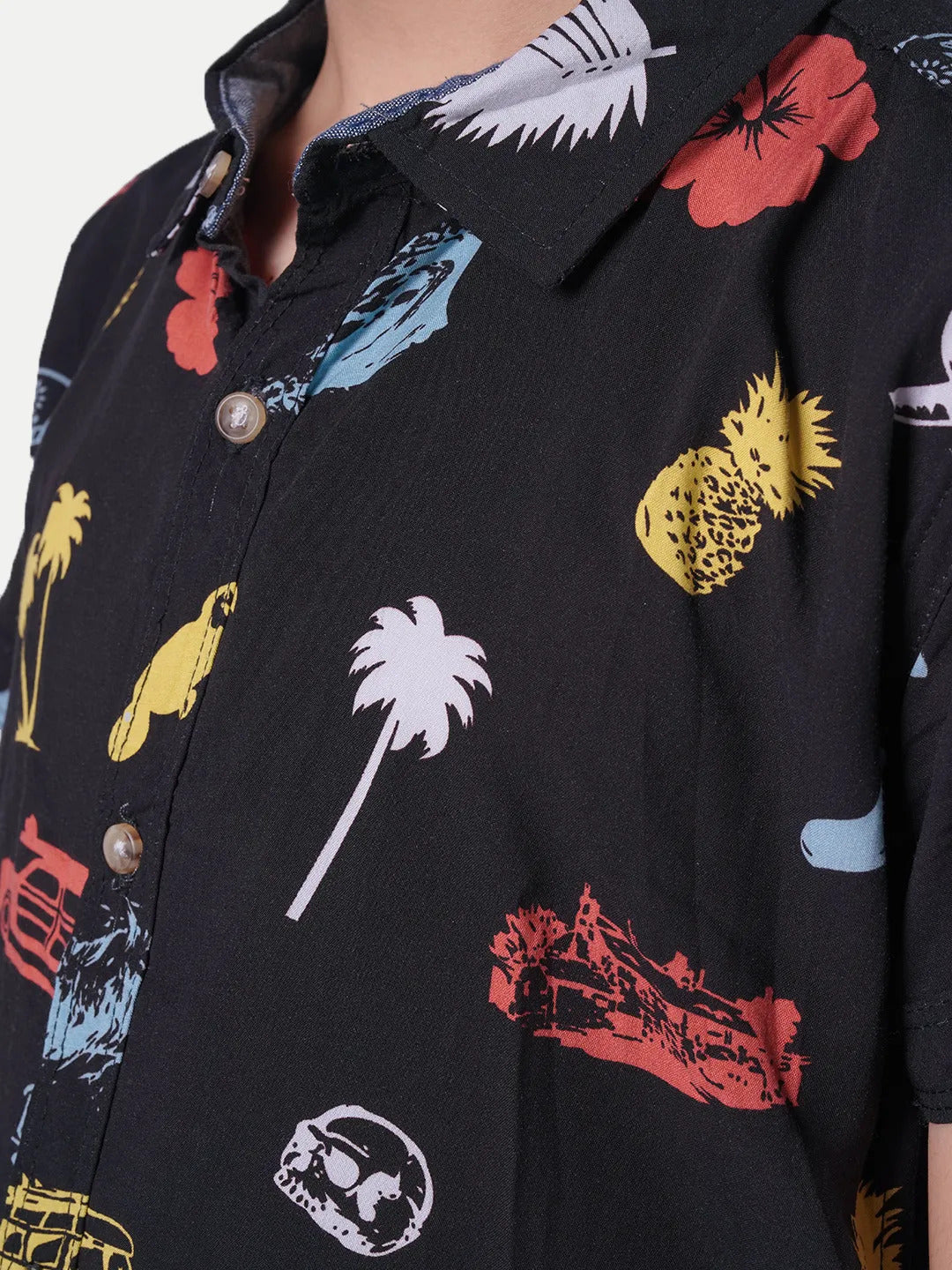 Radprix Teen Boys Black Tropical Printed Camp Shirt