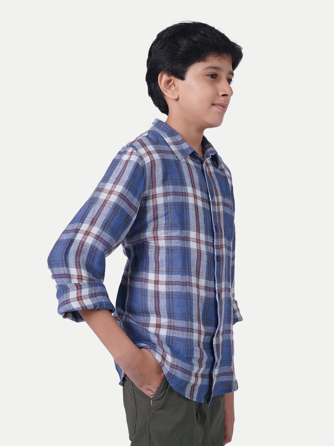 Radprix Teen Boys Blue Tartan Checked Cotton Shirt