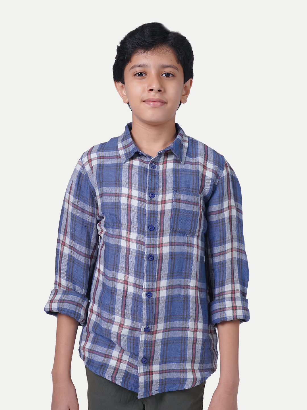 Radprix Teen Boys Blue Tartan Checked Cotton Shirt